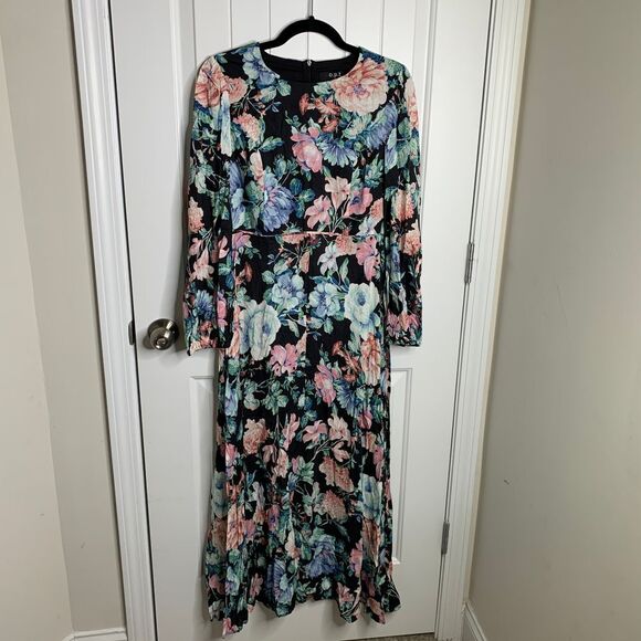 OPT anthropologie Floral Maxi Dress Long Sleeve Black Romantic Spring Dress Sz M - Picture 1 of 7